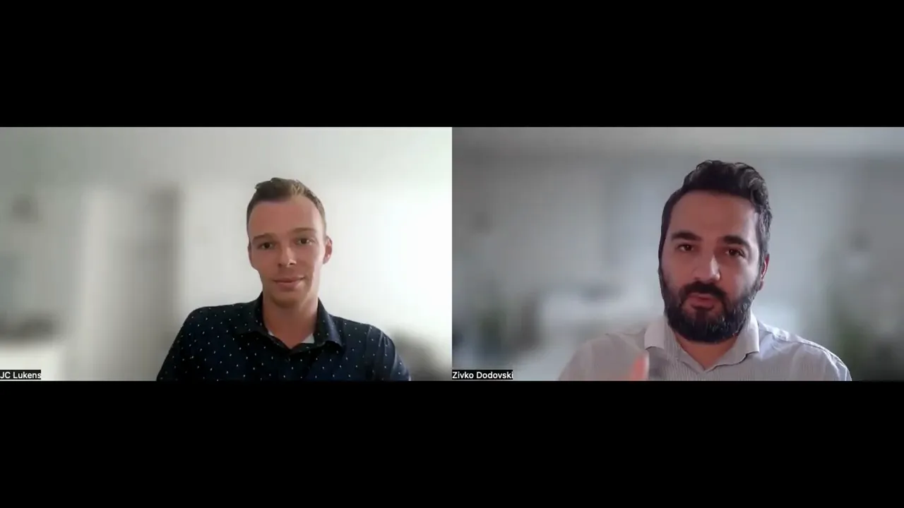 Clear split-screen video call showing two engaged speakers explaining payments and integration.