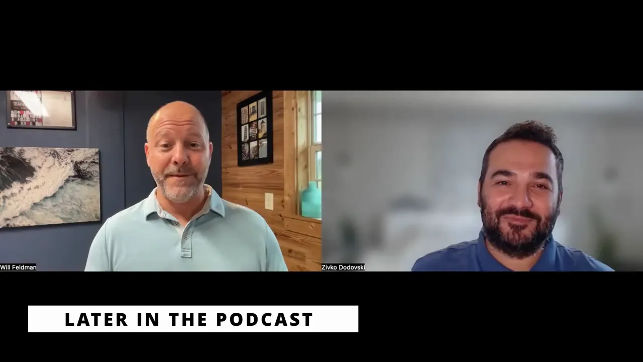 clear split-screen shot of an interview with two men on a video call