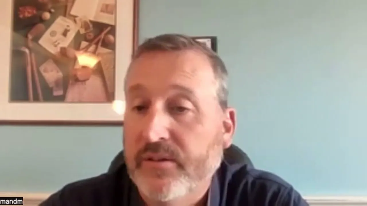 Clear video-call screenshot of presenter looking at the camera while outlining next steps