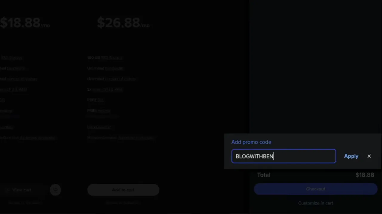Checkout panel with promo code field