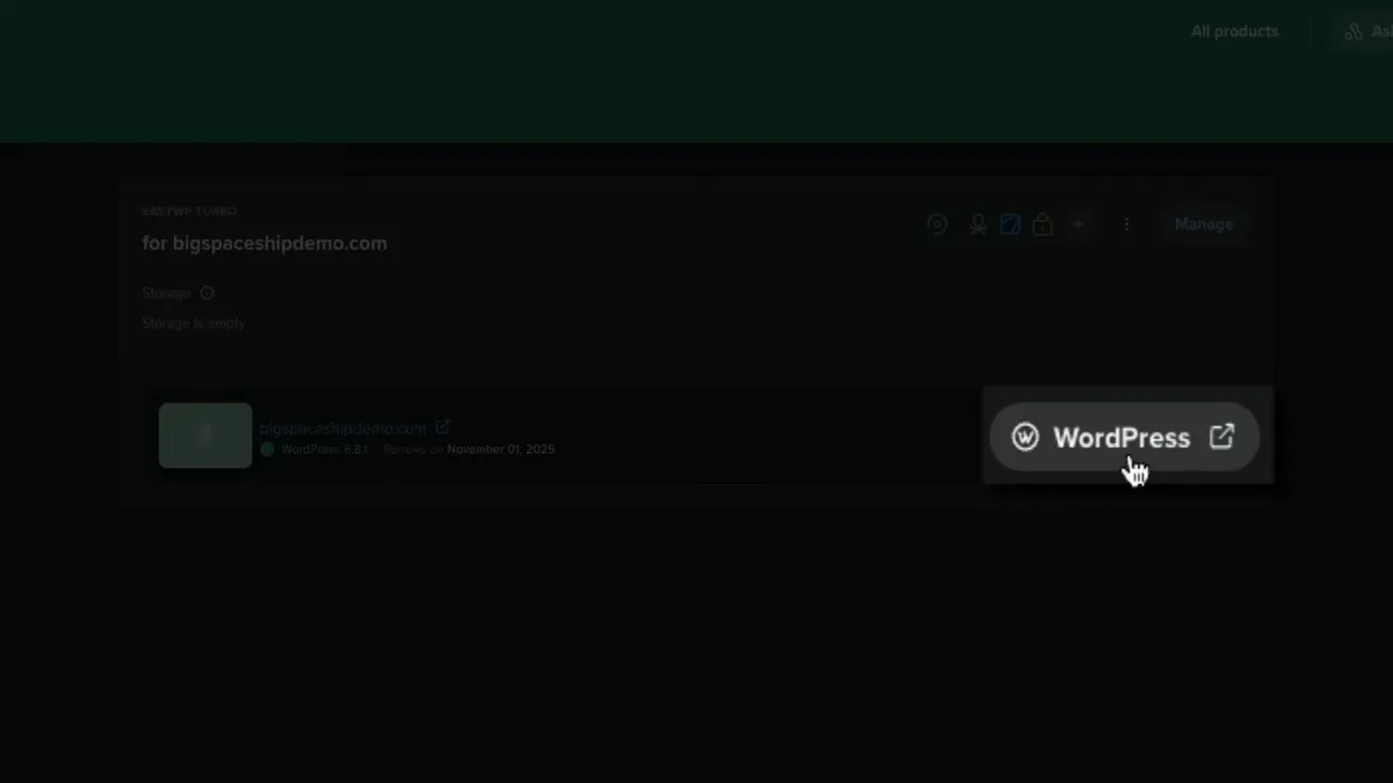 EasyWP dashboard WordPress login button