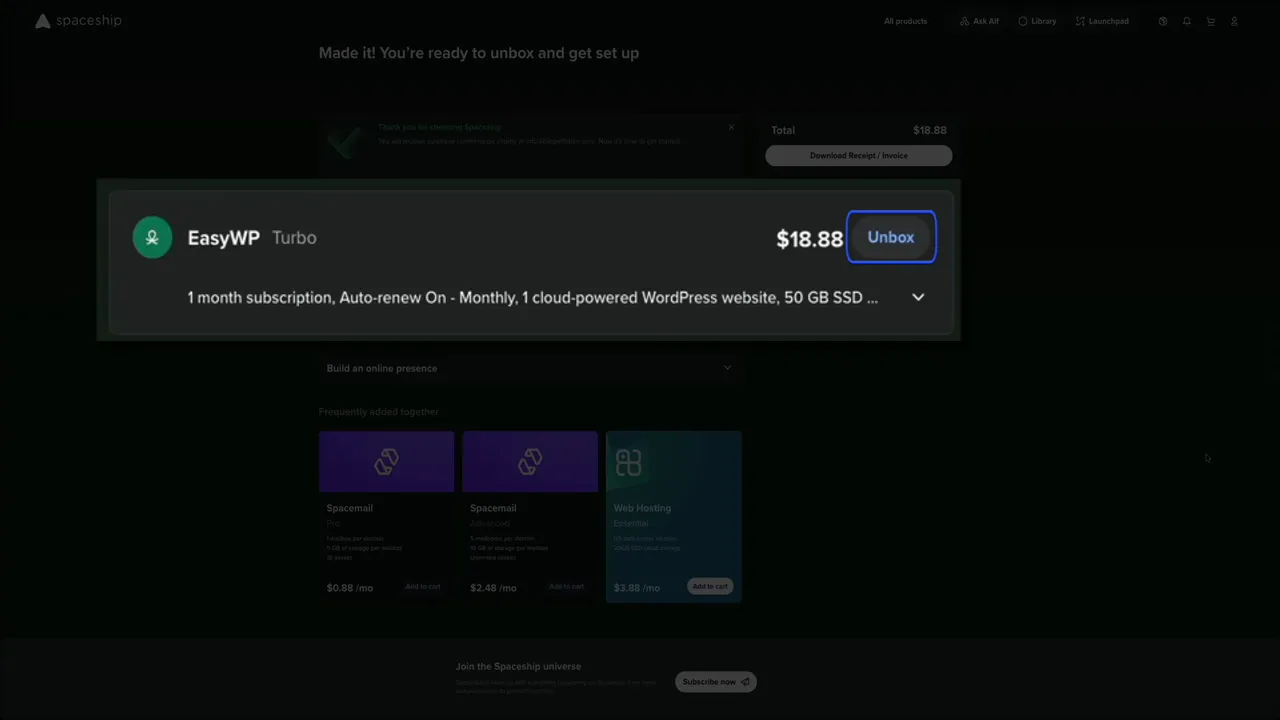 Order summary with Unbox button