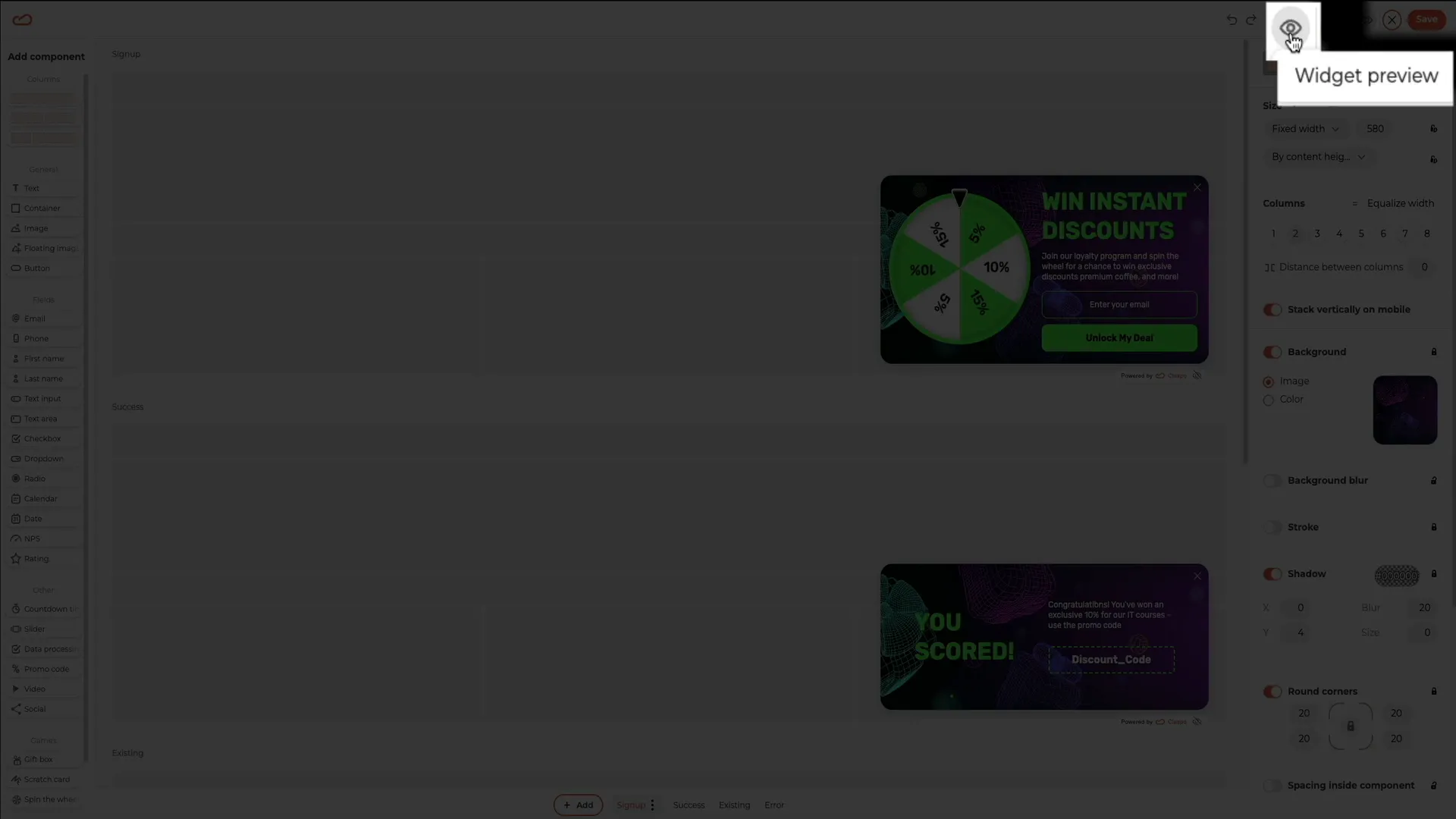 Live widget preview simulation