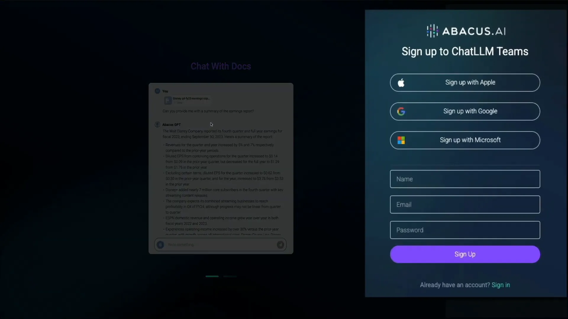 Chat LLM Teams signup page