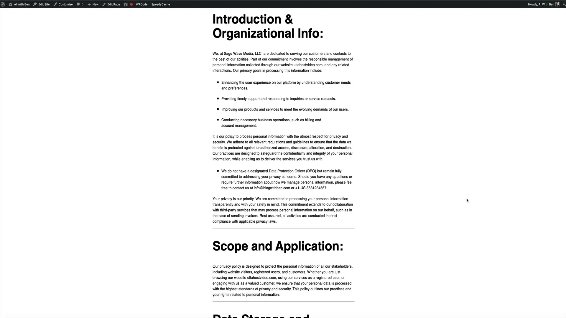 Privacy policy page live with duplicated headings and mismatched font