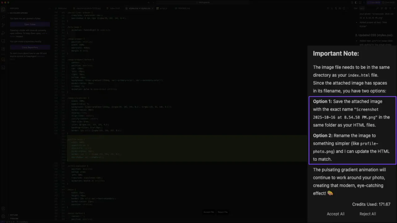 Chat explaining missing image and options to save with exact name or rename