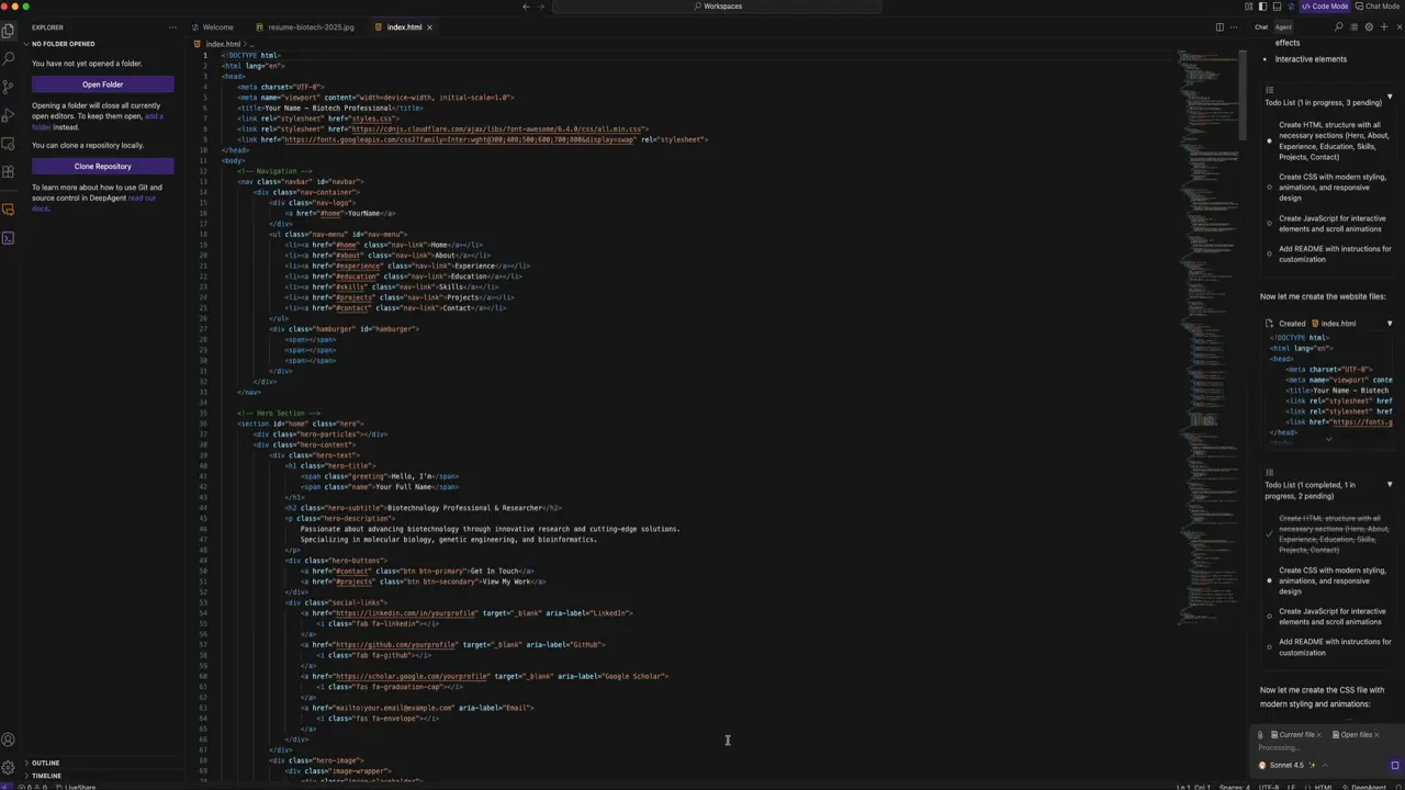 List of generated files appearing in the editor for review