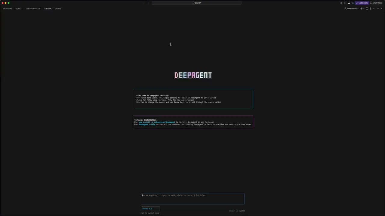 Deep Agent integrated CLI welcome message and prompt