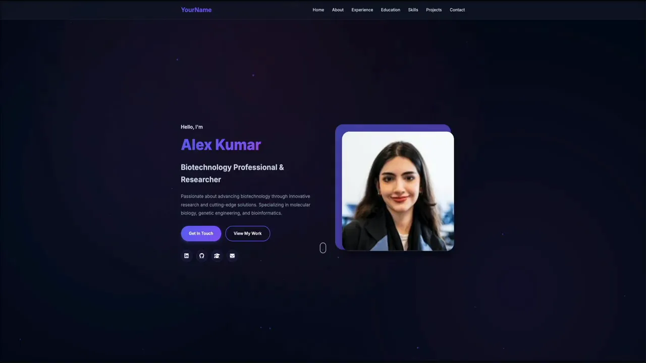 Preview showing the headshot in the hero section with pulsating gradient