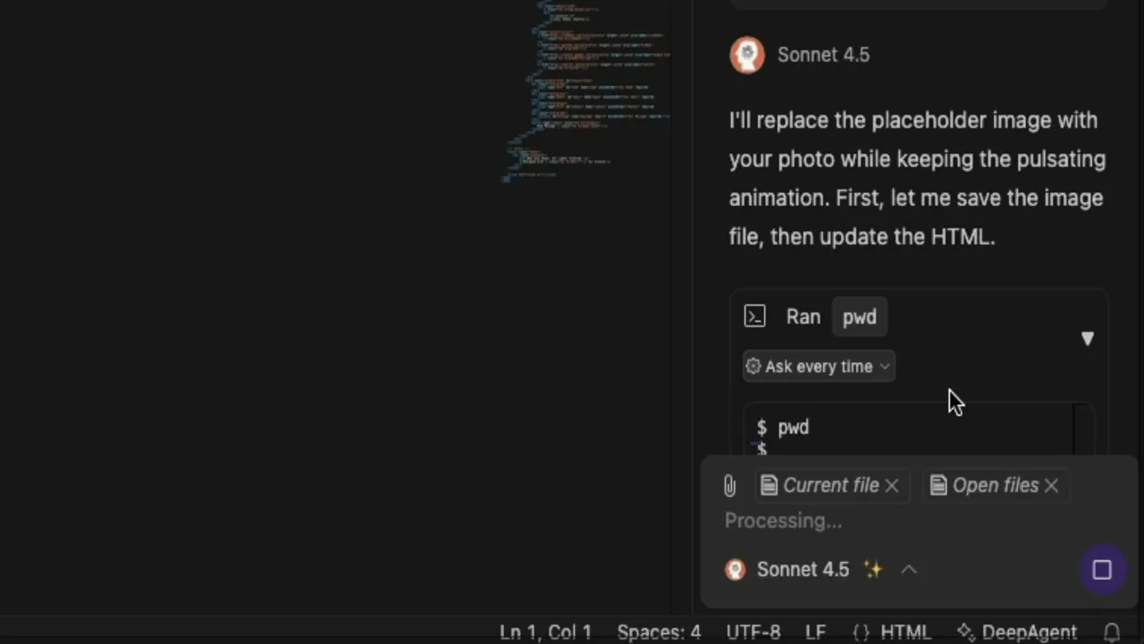Execution dialogue showing approval to run print working directory command