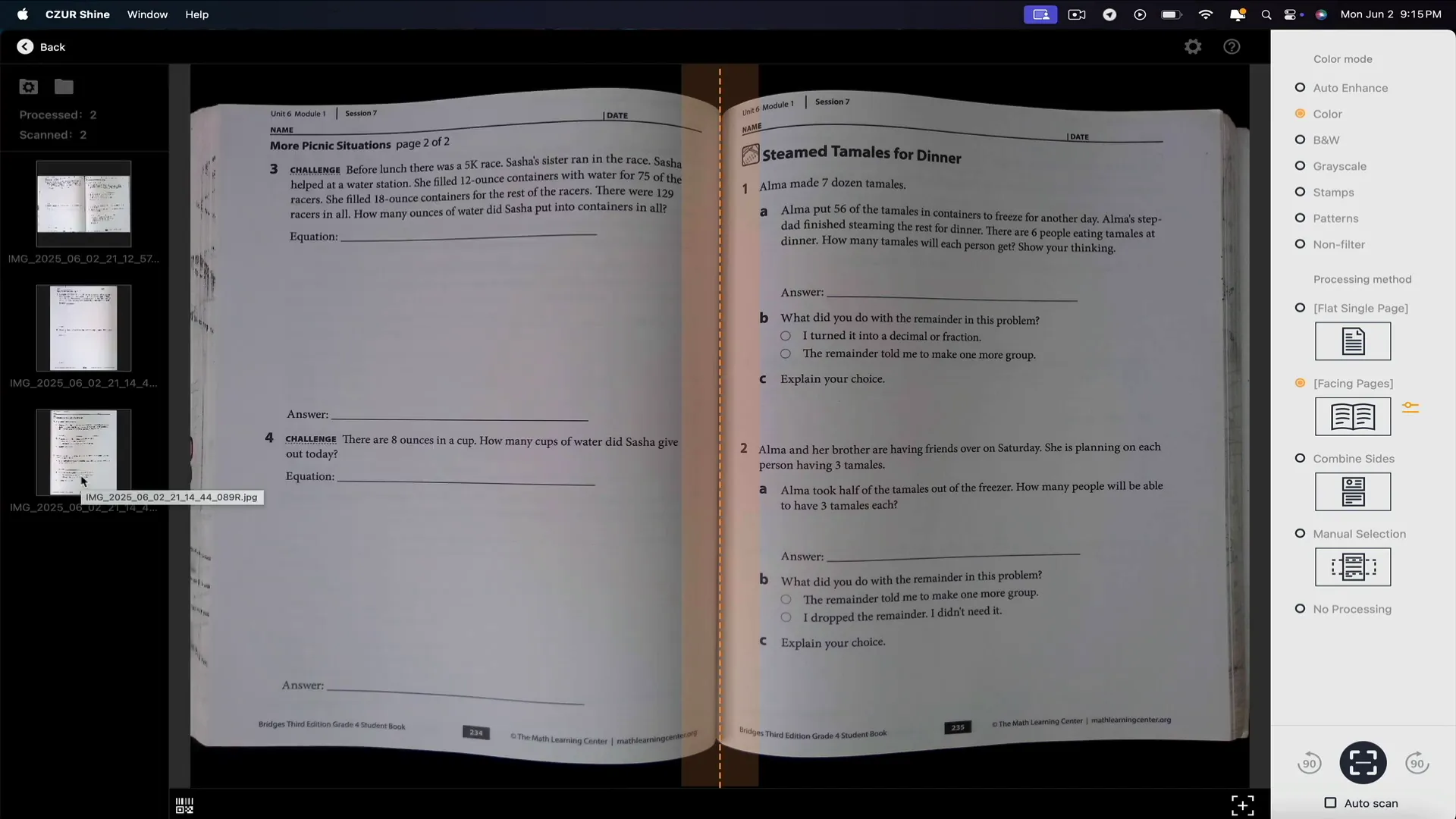 Preview sidebar with scanned pages and export options