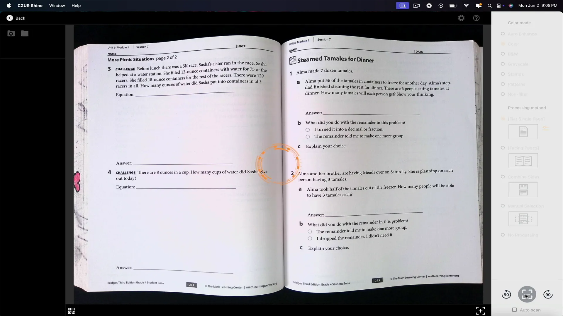 Scanner preview interface showing document with orange outline