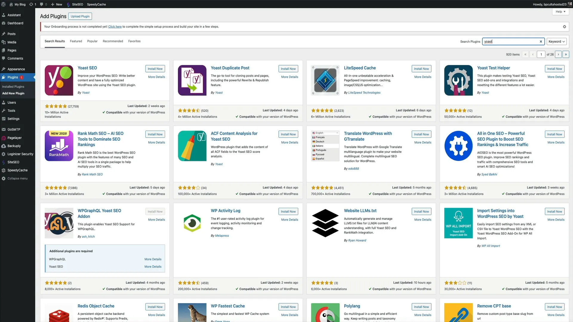 Searching and installing plugins in WordPress