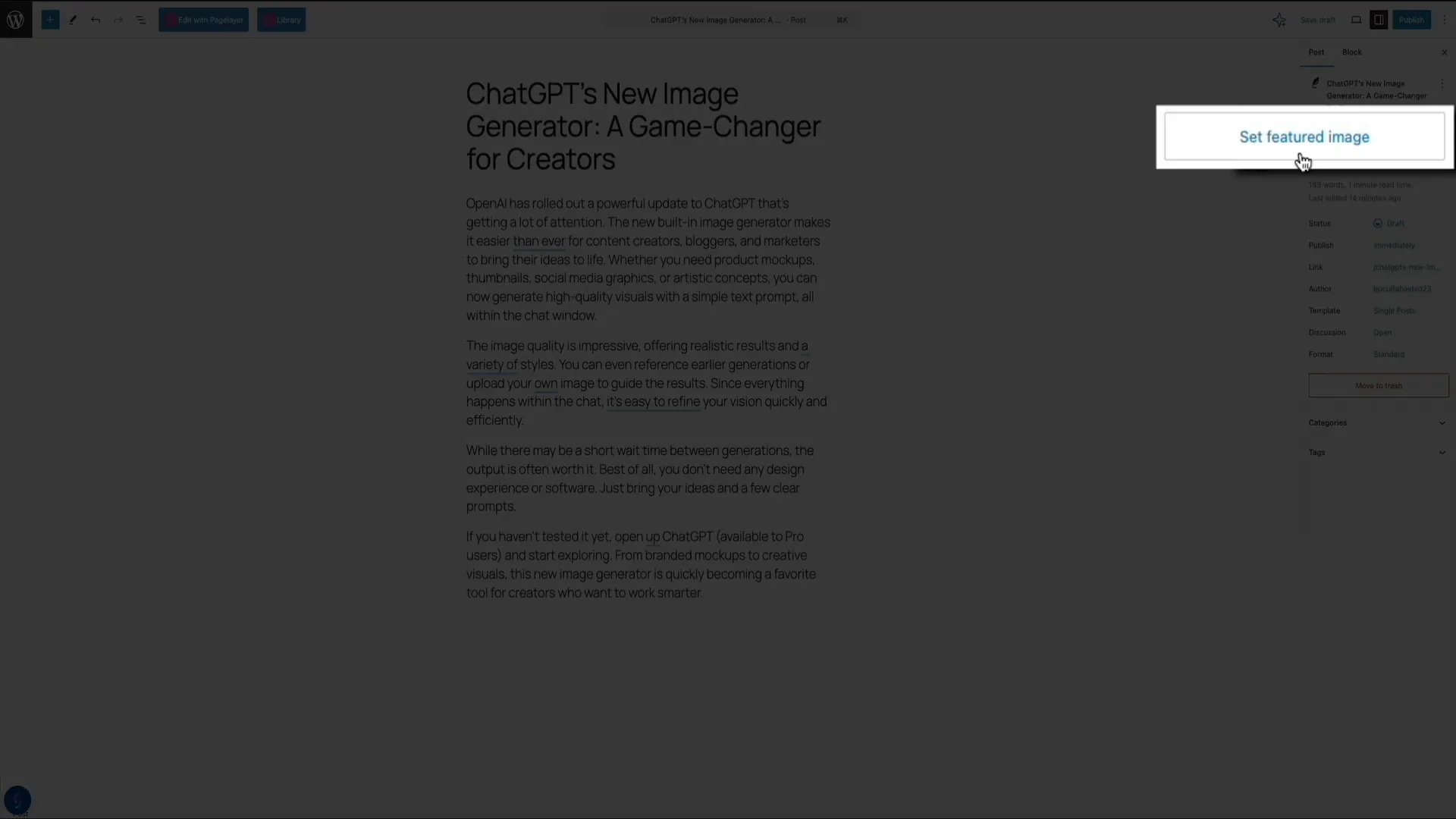 Setting featured image for WordPress blog post