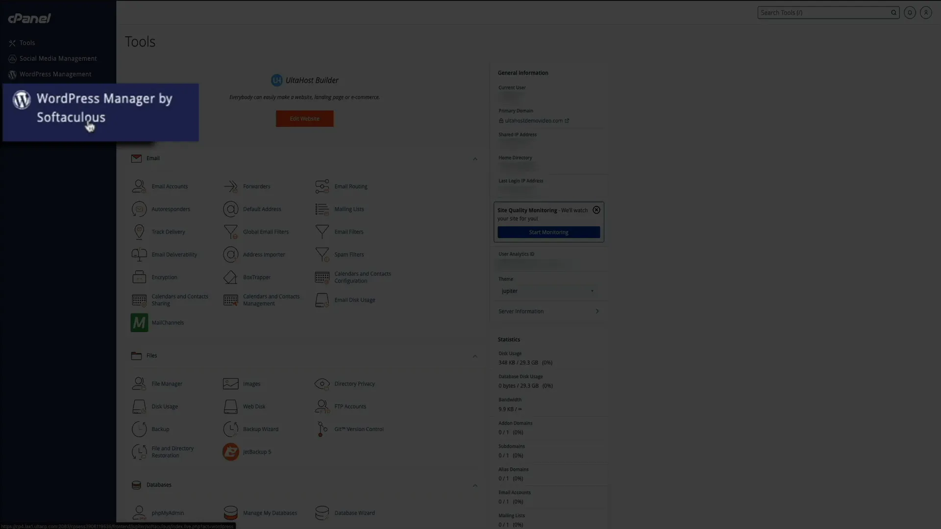 Starting WordPress installation via Softaculous in cPanel