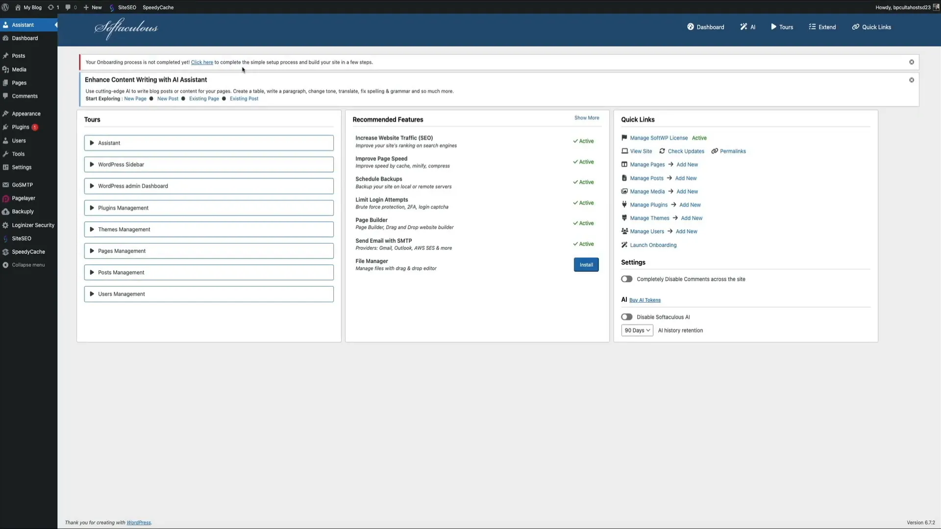 WordPress dashboard overview