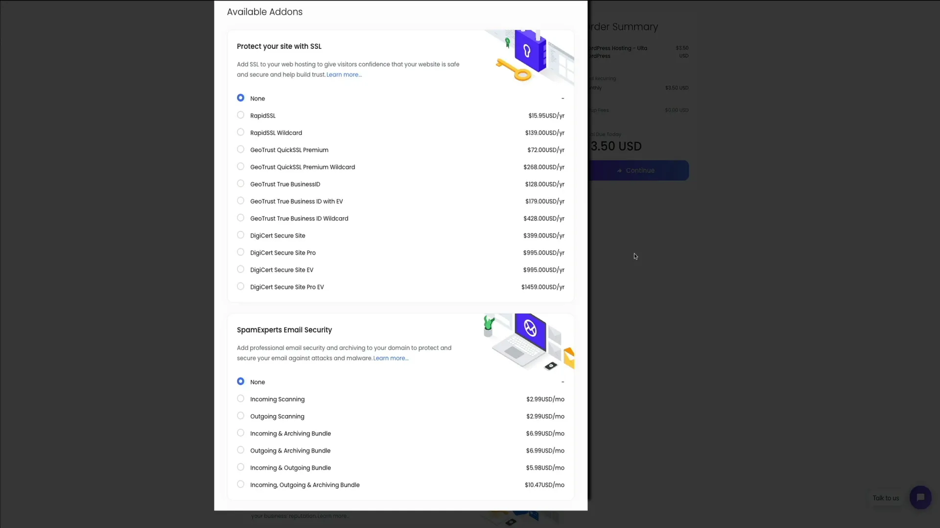 Optional add-ons during UltaHost setup