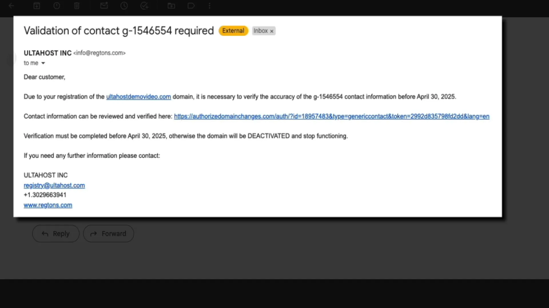 Domain verification email and process