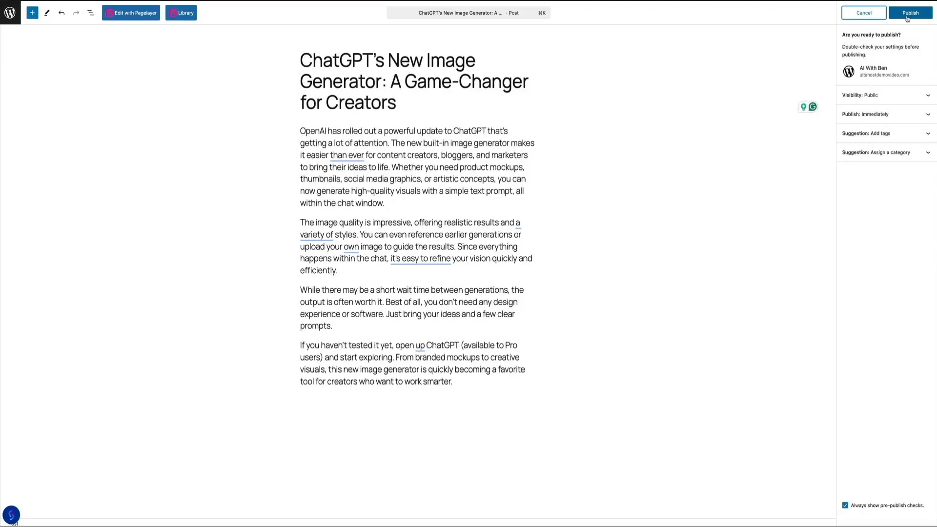 Publishing WordPress blog post and viewing live post
