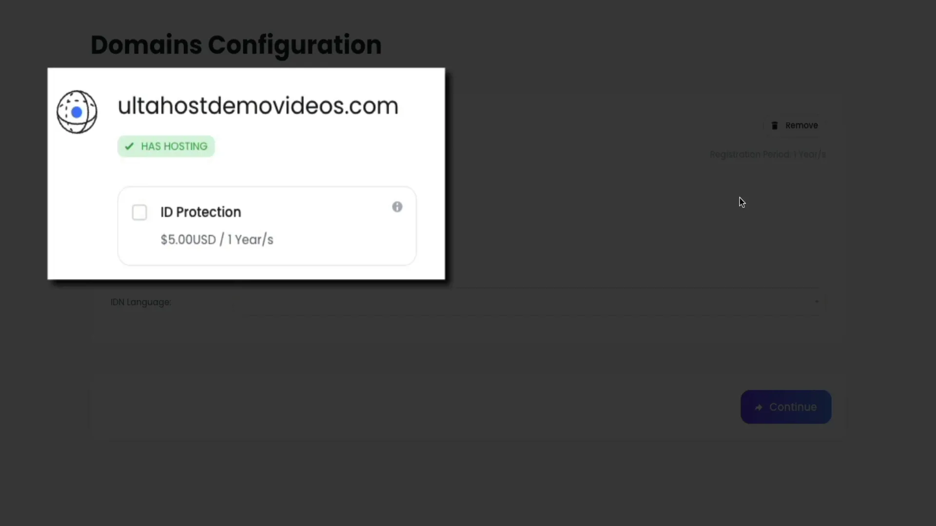 Domain ID protection option on UltaHost