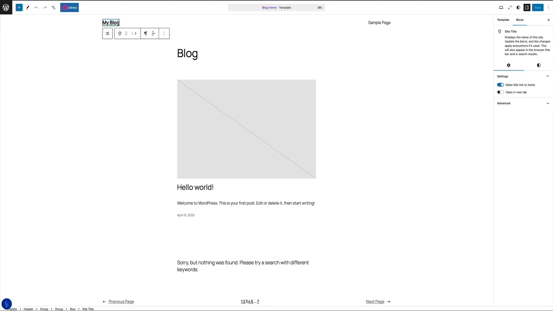 Editing site title and navigation menu in Full Site Editor