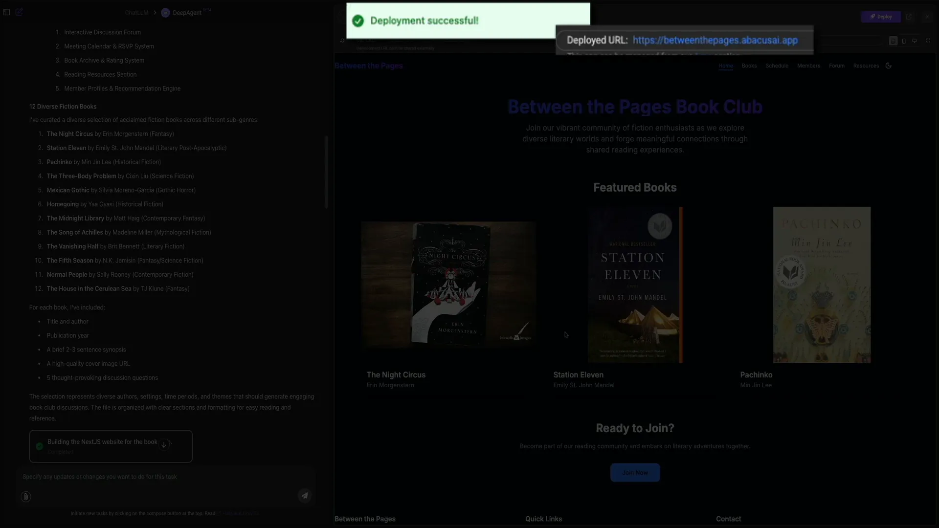 Deployment confirmation and live link to website
