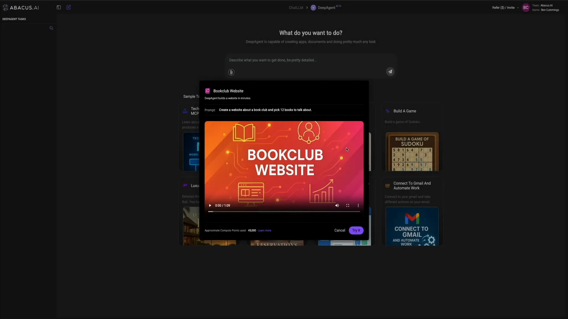 Book club website sample task prompt