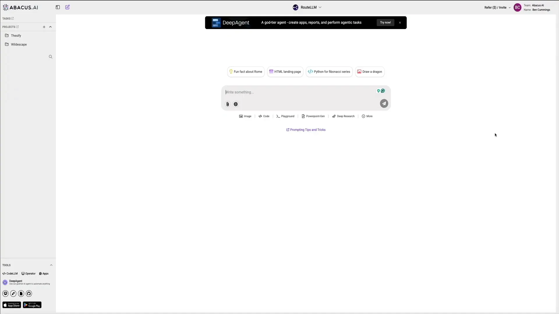 Chat LLM Teams interface with DeepAgent banner