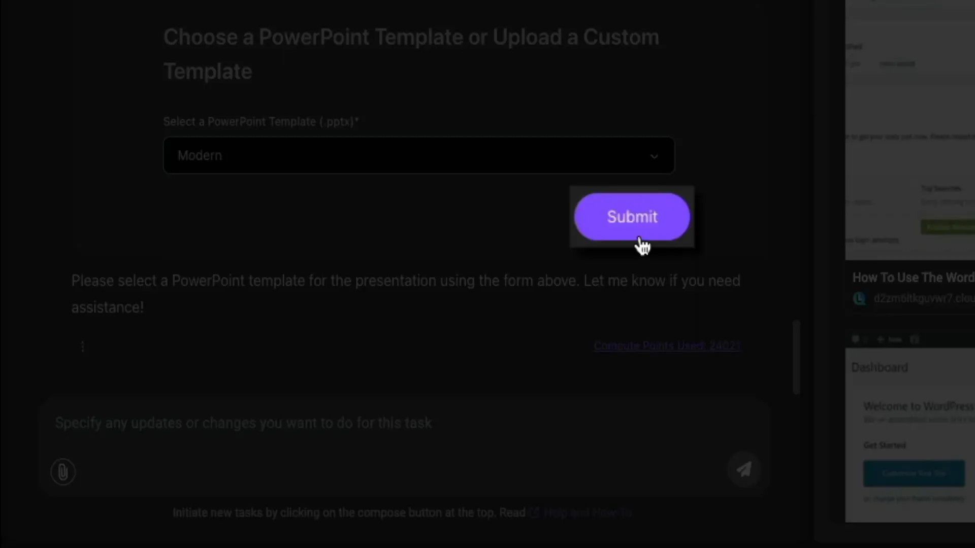 Design style selection dropdown for presentation
