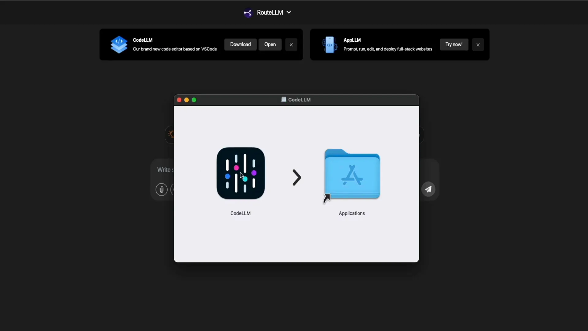 CodeLLM installation screen on Mac
