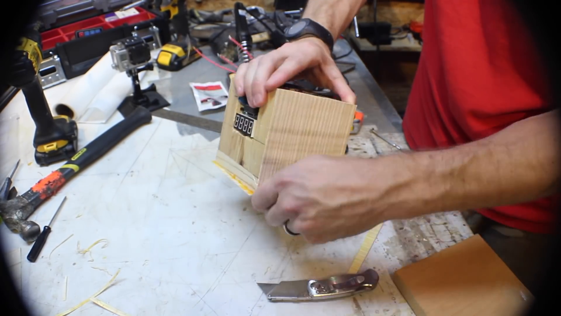 Applying veneer to the clock box