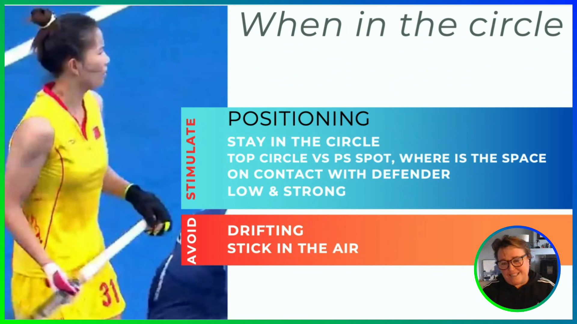 Alyson explaining positioning in the circle