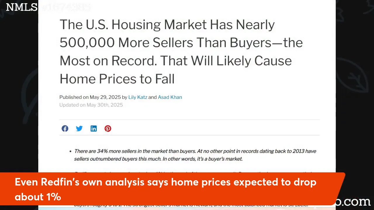 Redfin's forecast predicting a 1% home price drop over the next year