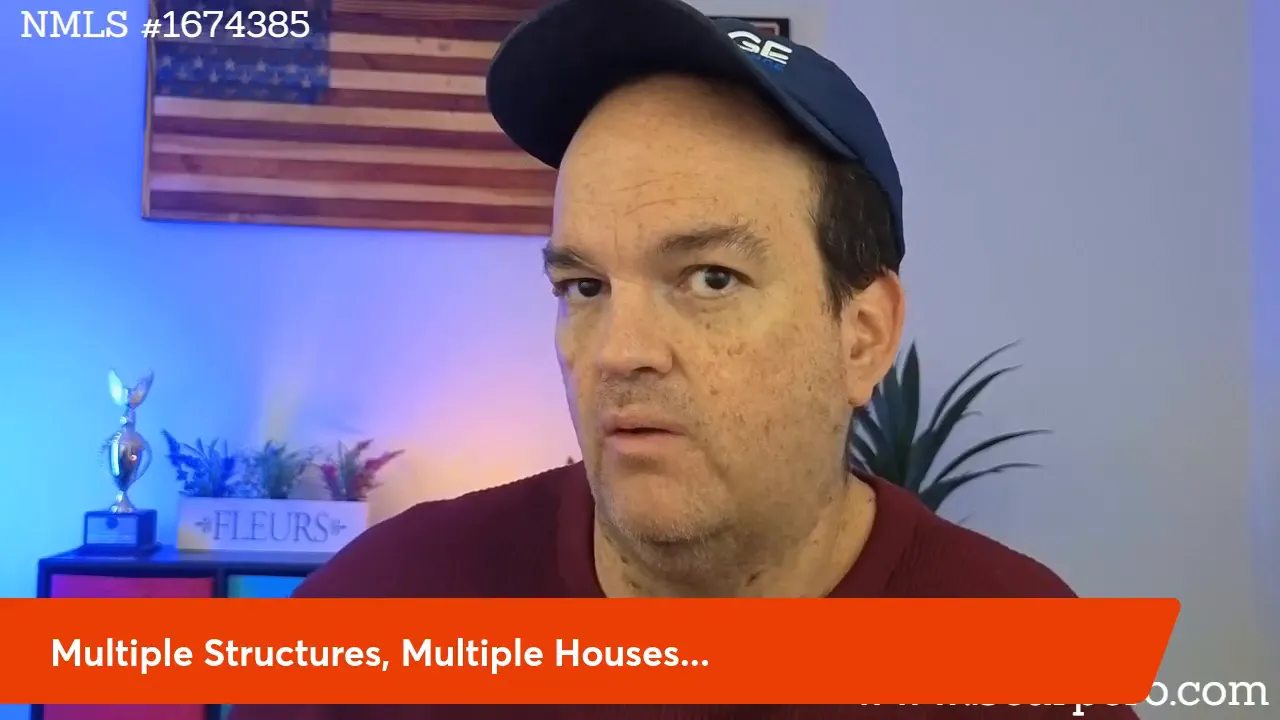 Presenter looking at camera with overlay banner 'Multiple Structures, Multiple Houses' and softly lit background