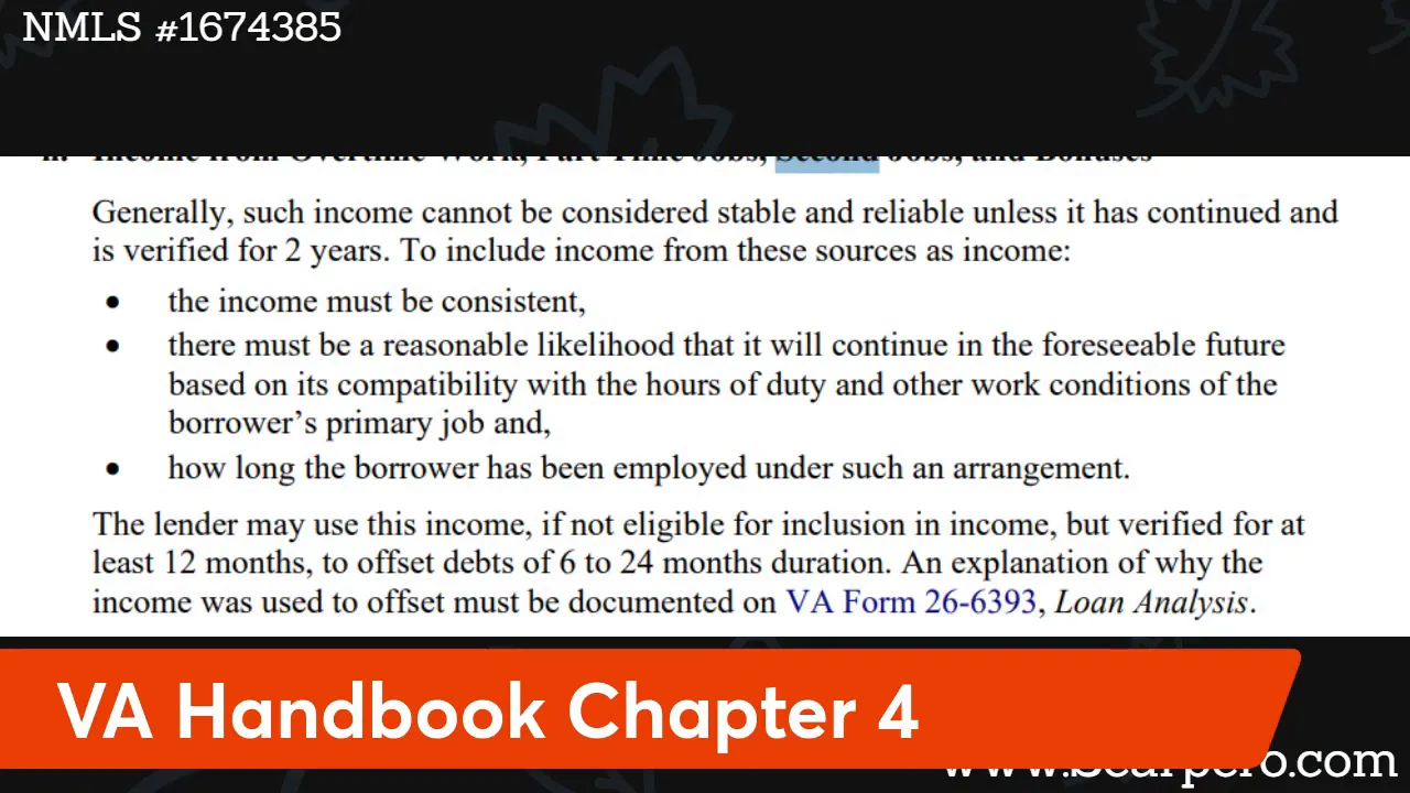 Screenshot of VA handbook guideline on second income