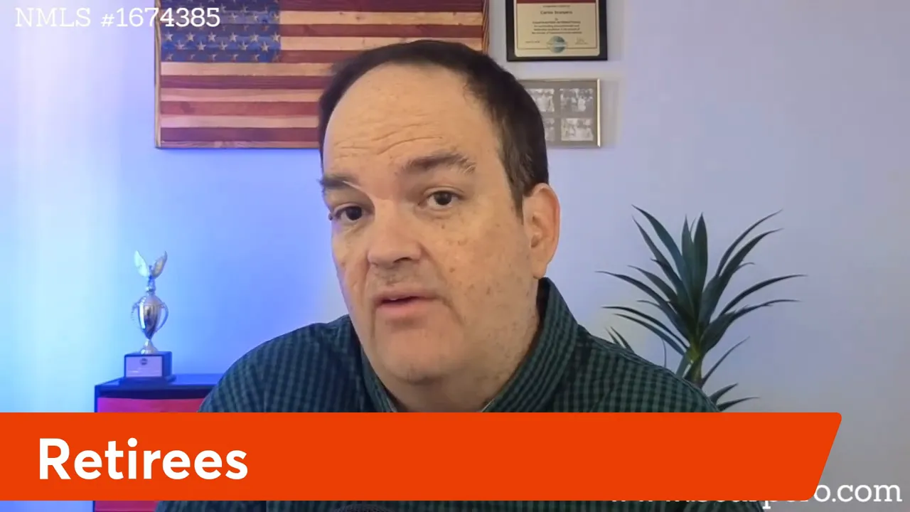 Presenter addressing retirees with clear on-screen 'Retirees' banner; balanced composition and sharp image.