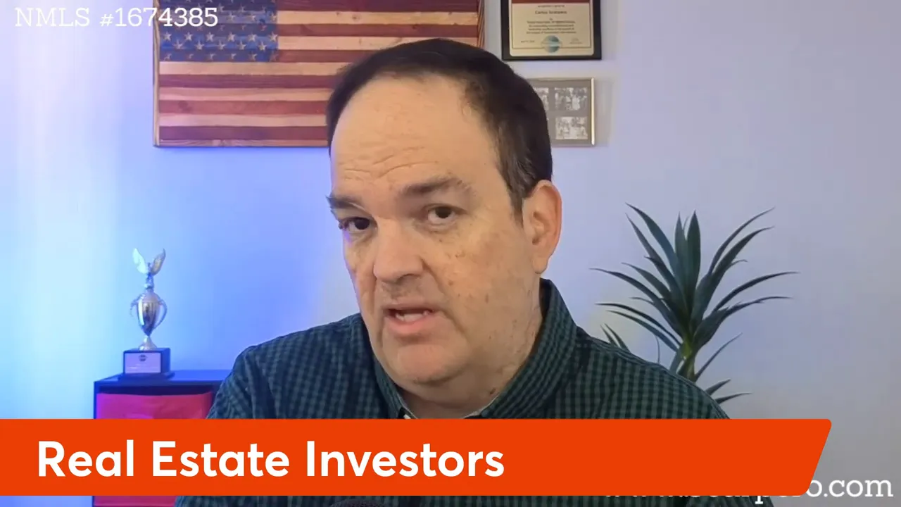 Presenter looking at camera with orange 'Real Estate Investors' lower third and American flag in background.