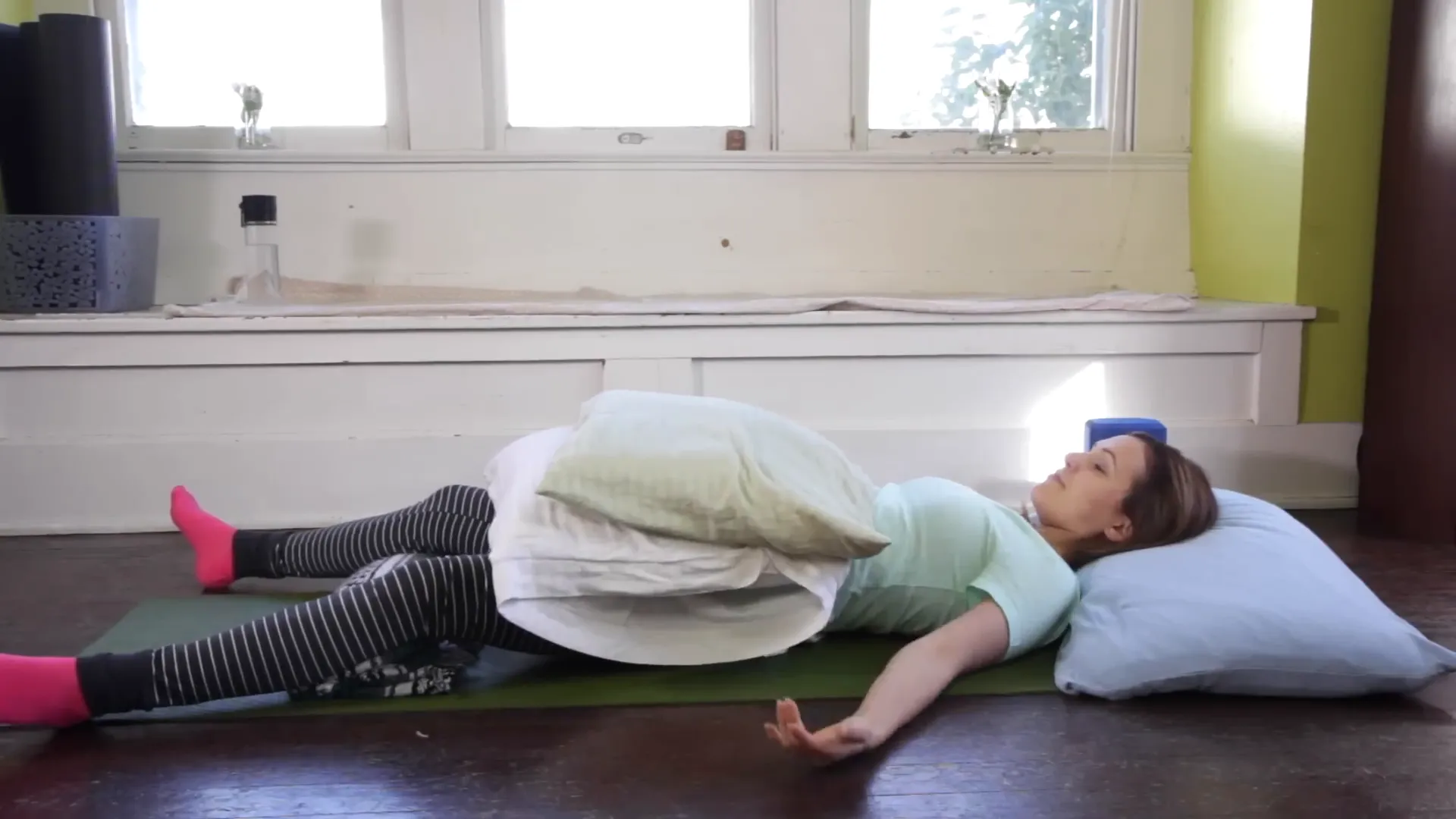 Deep breathing in Shavasana