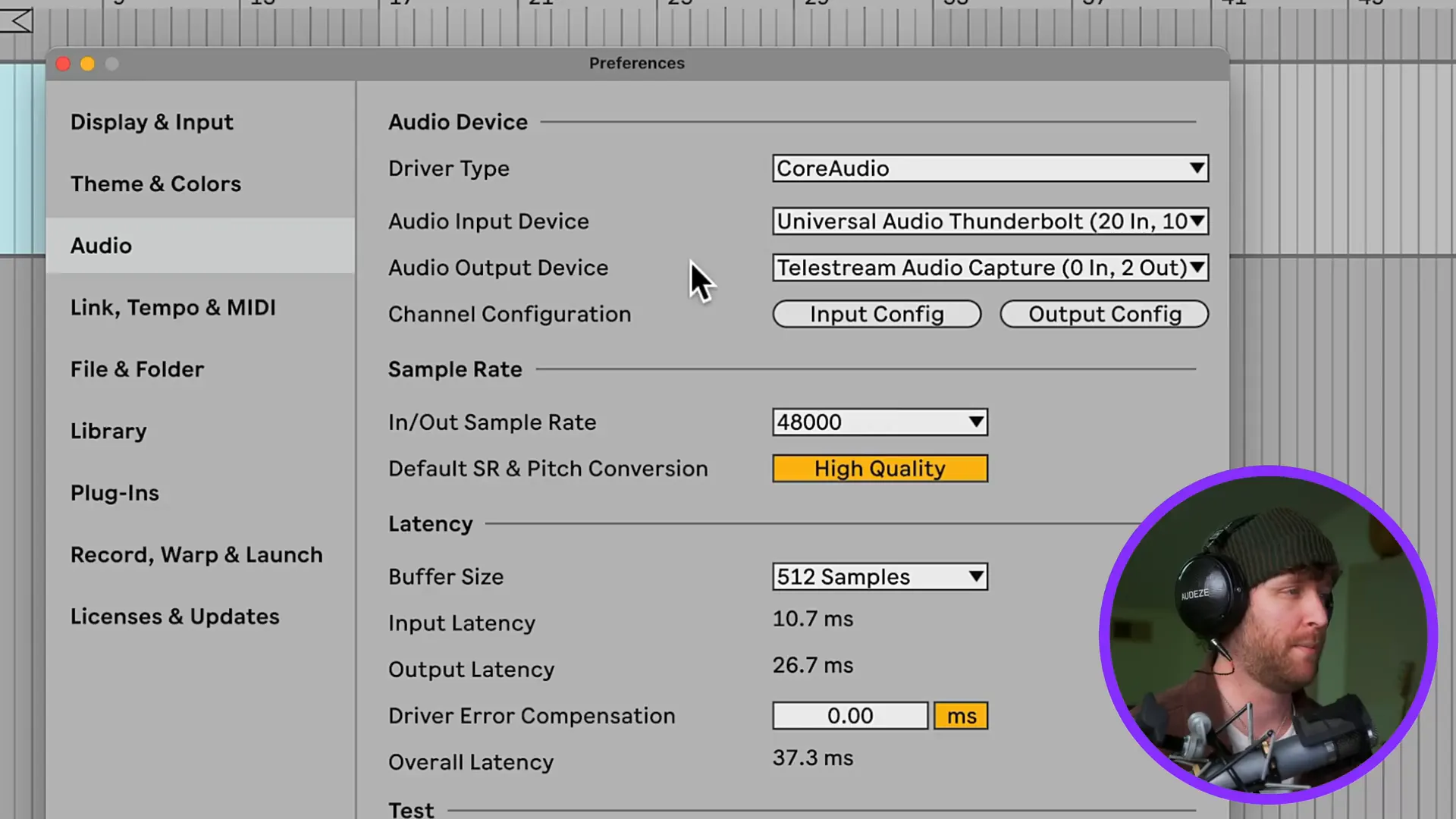 Ableton Preferences Audio settings