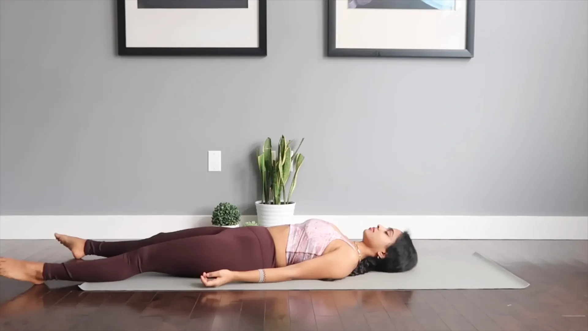 Demonstrating Savasana for stress relief