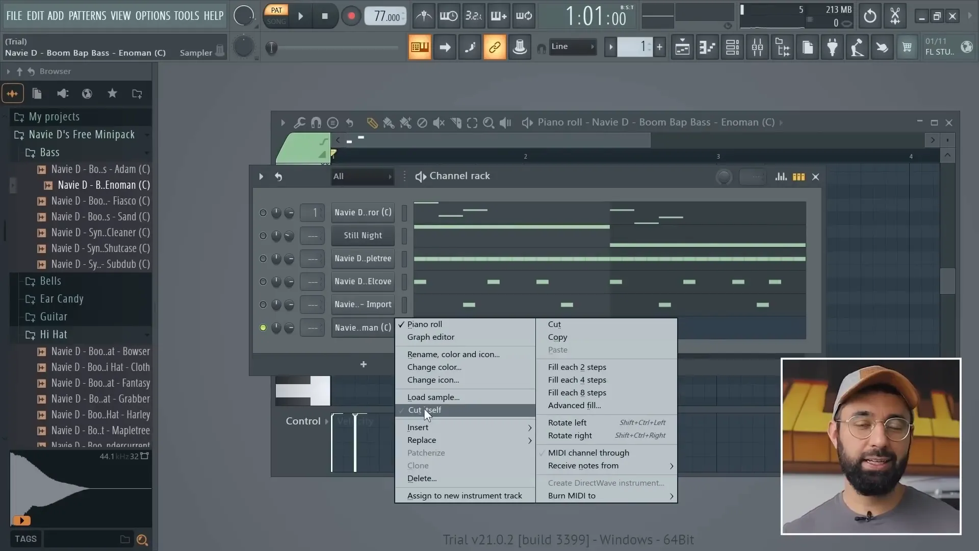 Screenshot of Cut Itself option in FL Studio