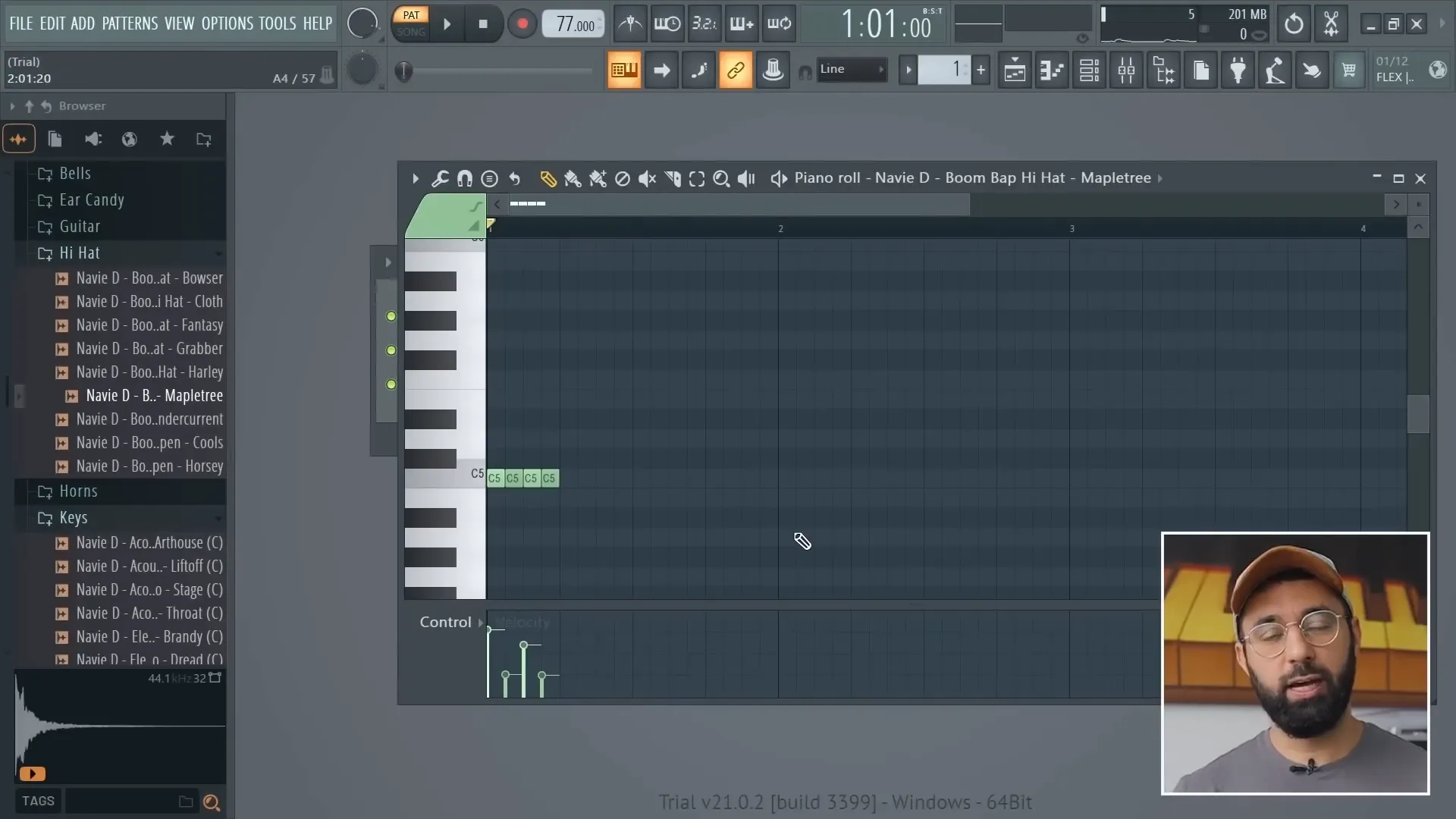 Screenshot of velocity adjustment in FL Studio