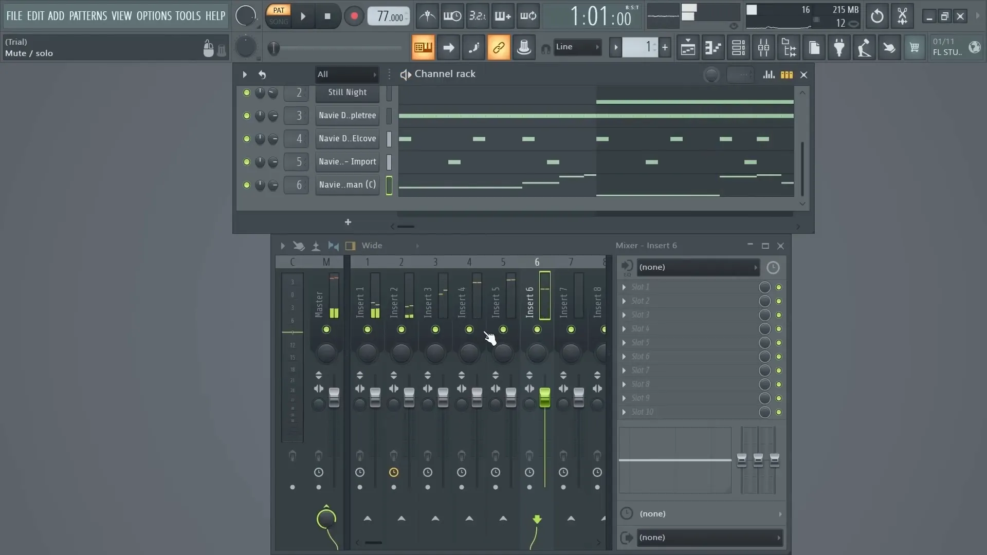 Screenshot of assigning sounds to mixer tracks