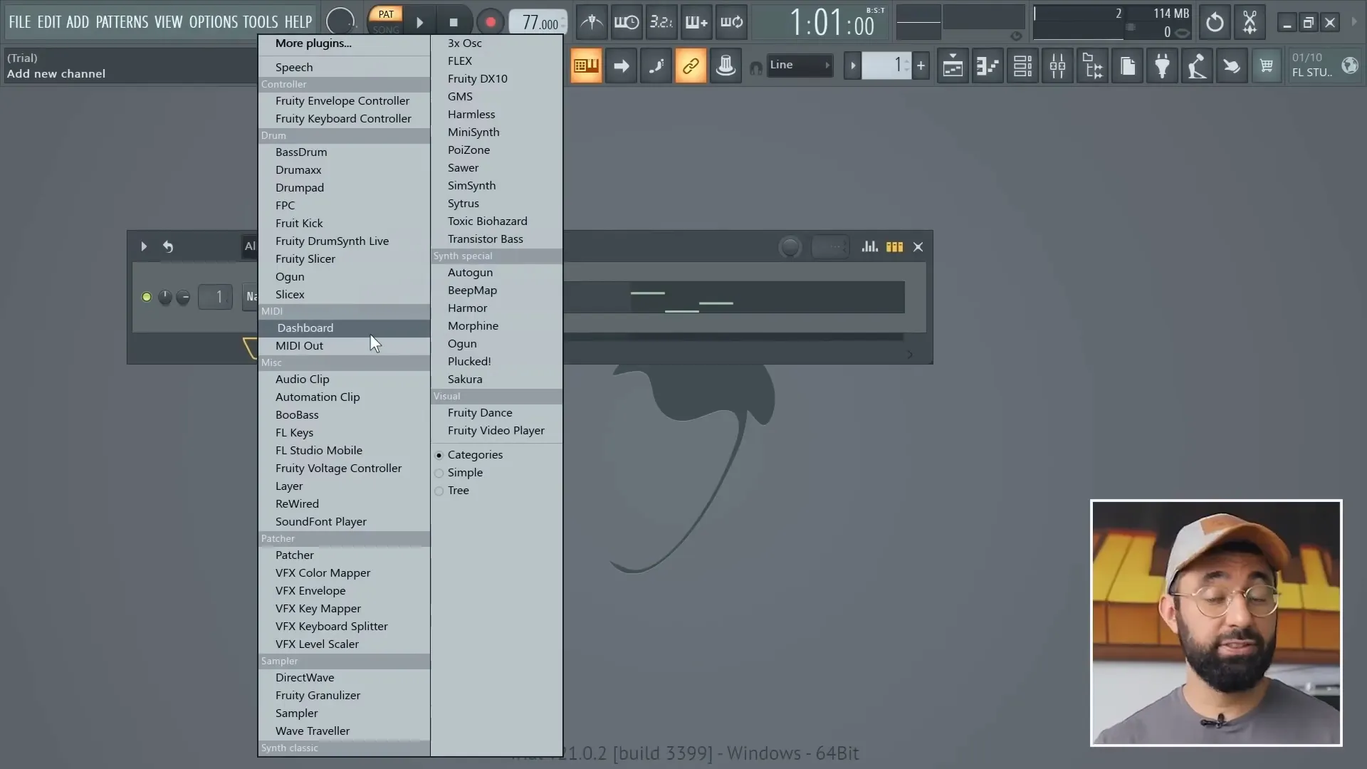 Screenshot of adding a plugin in FL Studio