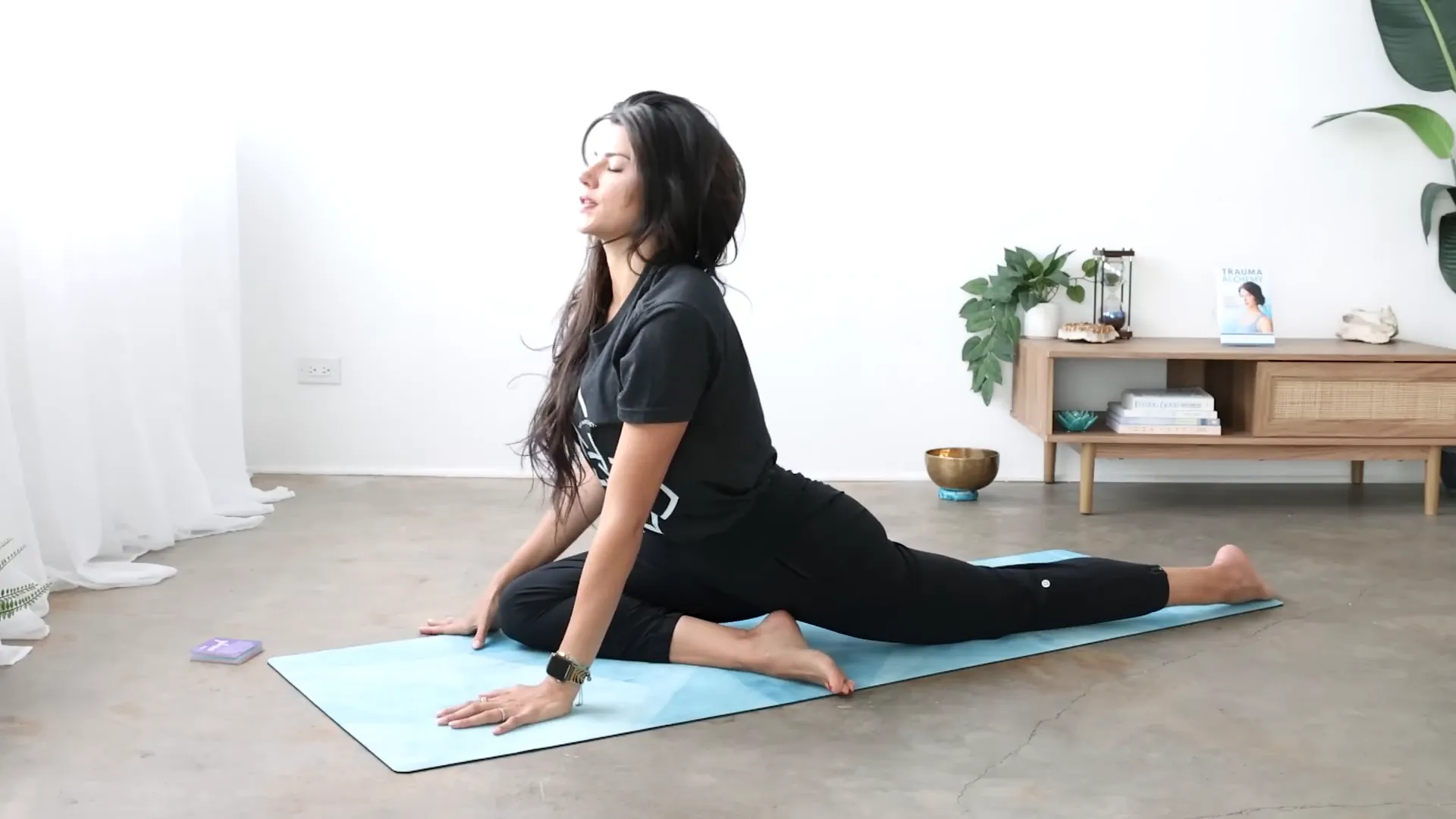 Half pigeon pose with right knee forward