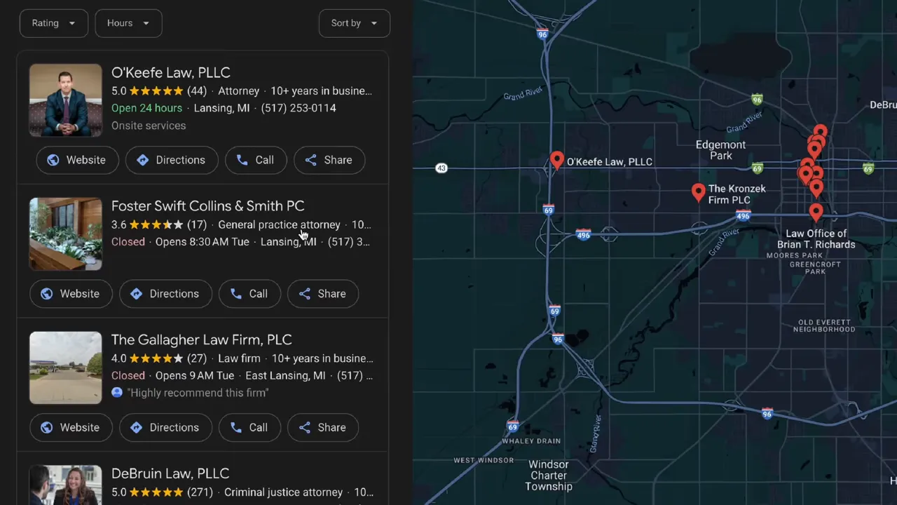 Kết quả tìm kiếm Google Maps hiển thị doanh nghiệp địa phương và bản đồ khu vực