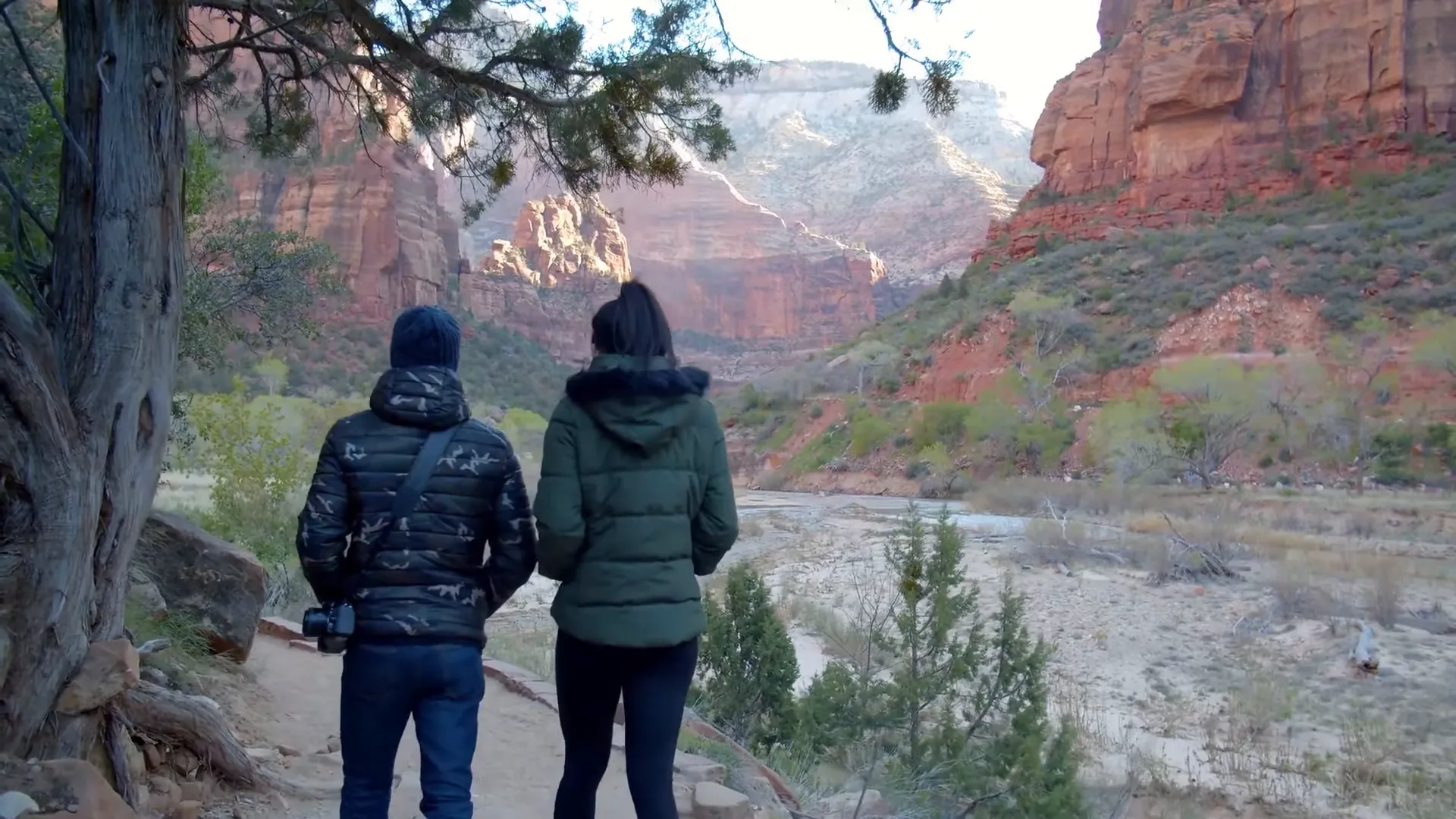 Hikers preparing for a trail in Zion National Park