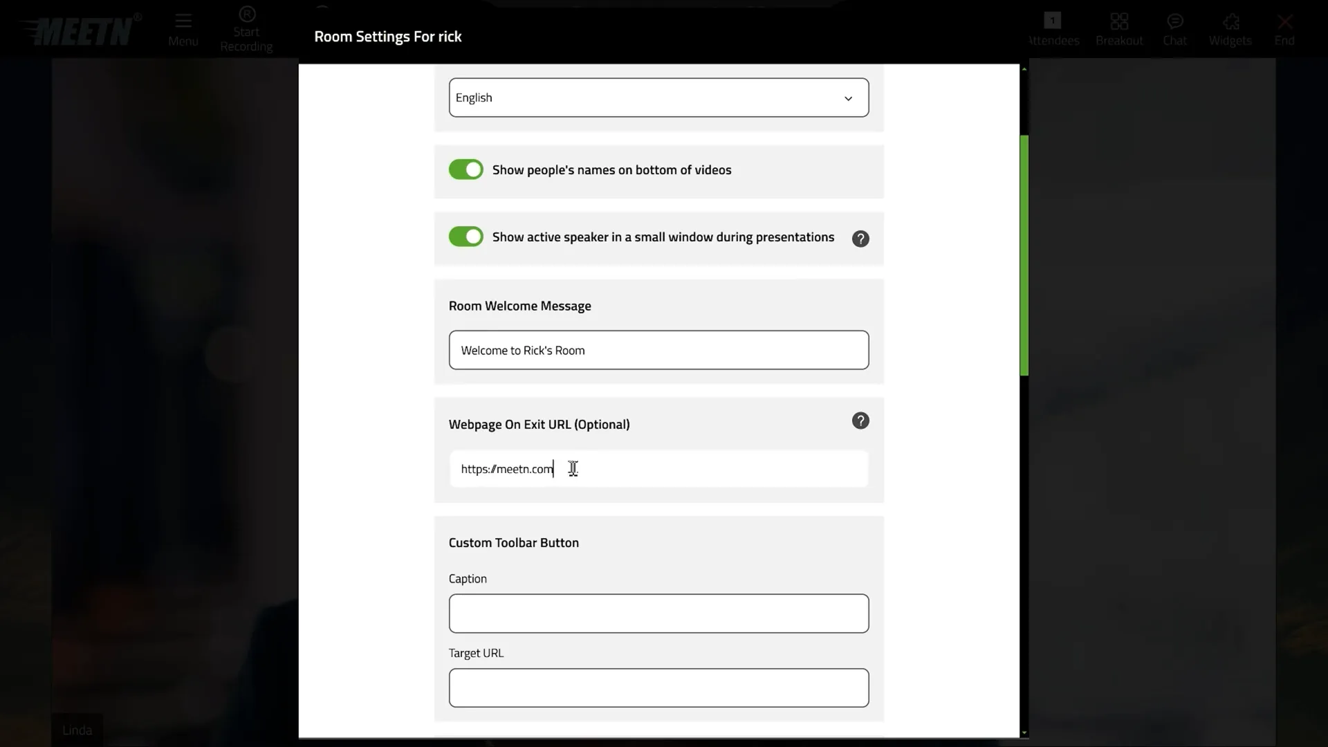Custom branding options in Meetn including logos and backgrounds
