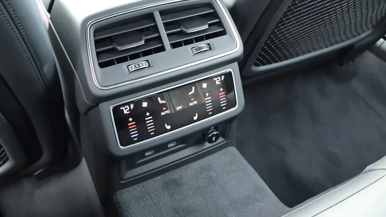 Audi RS7 rear ventilation and dual-zone climate control display showing 72°F