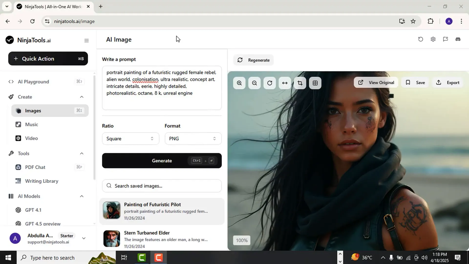 NinjaTools AI image generation interface